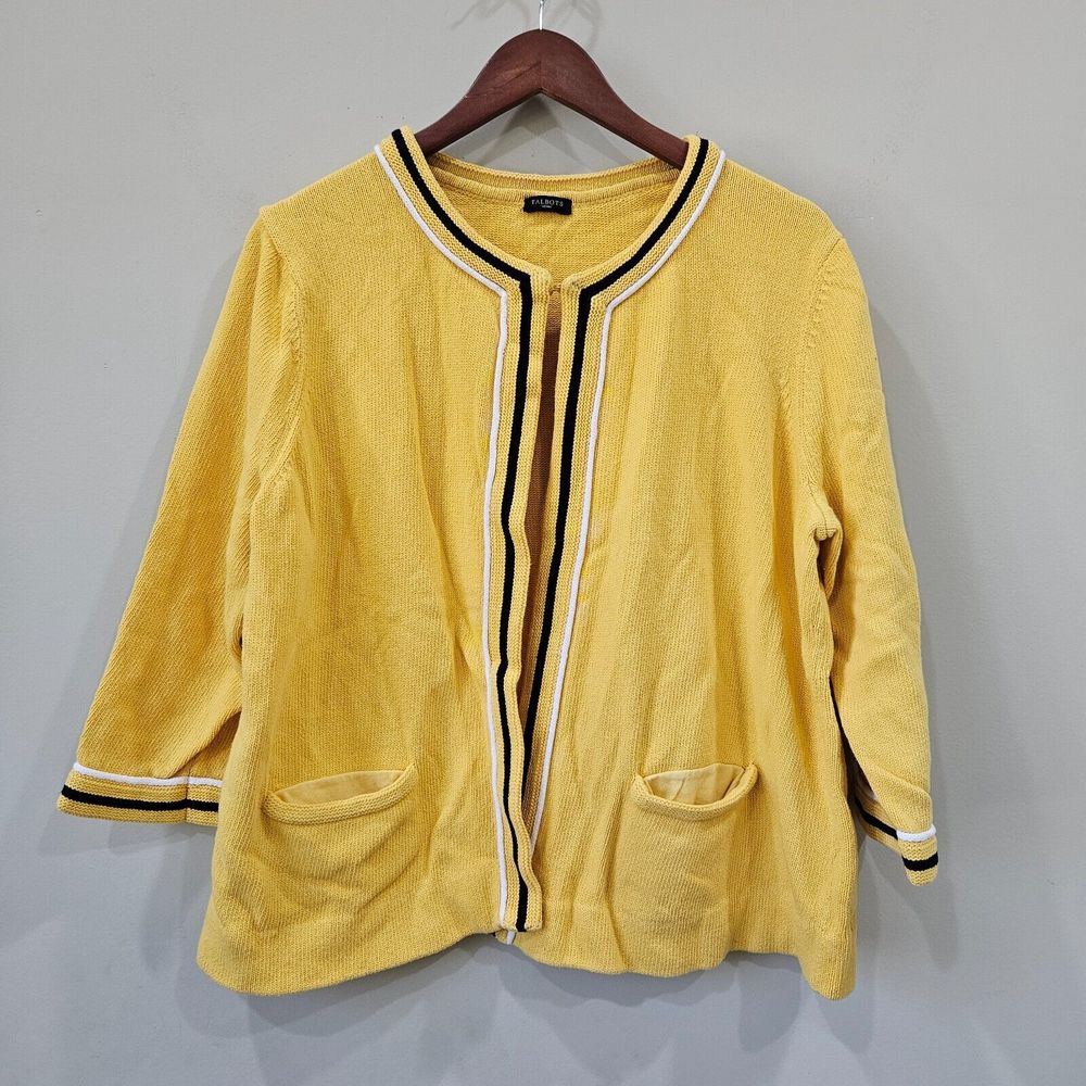 Talbots Womens Charming Knit Cardigan Plus Size Yellow Vibrant Feminine Mature